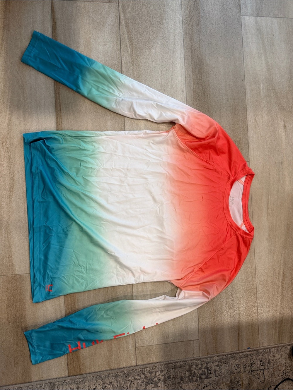 Huk Ombre Long Sleeve Shirt - Coral, White & Teal